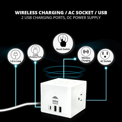 3-in-1 Wireless Charging Cube Power Strip | WBM SMART